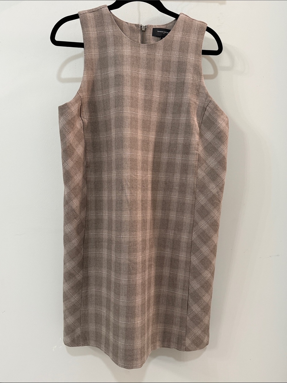 Banana Republic Sleeveless Plaid Midi Dress in Taupe and Cream